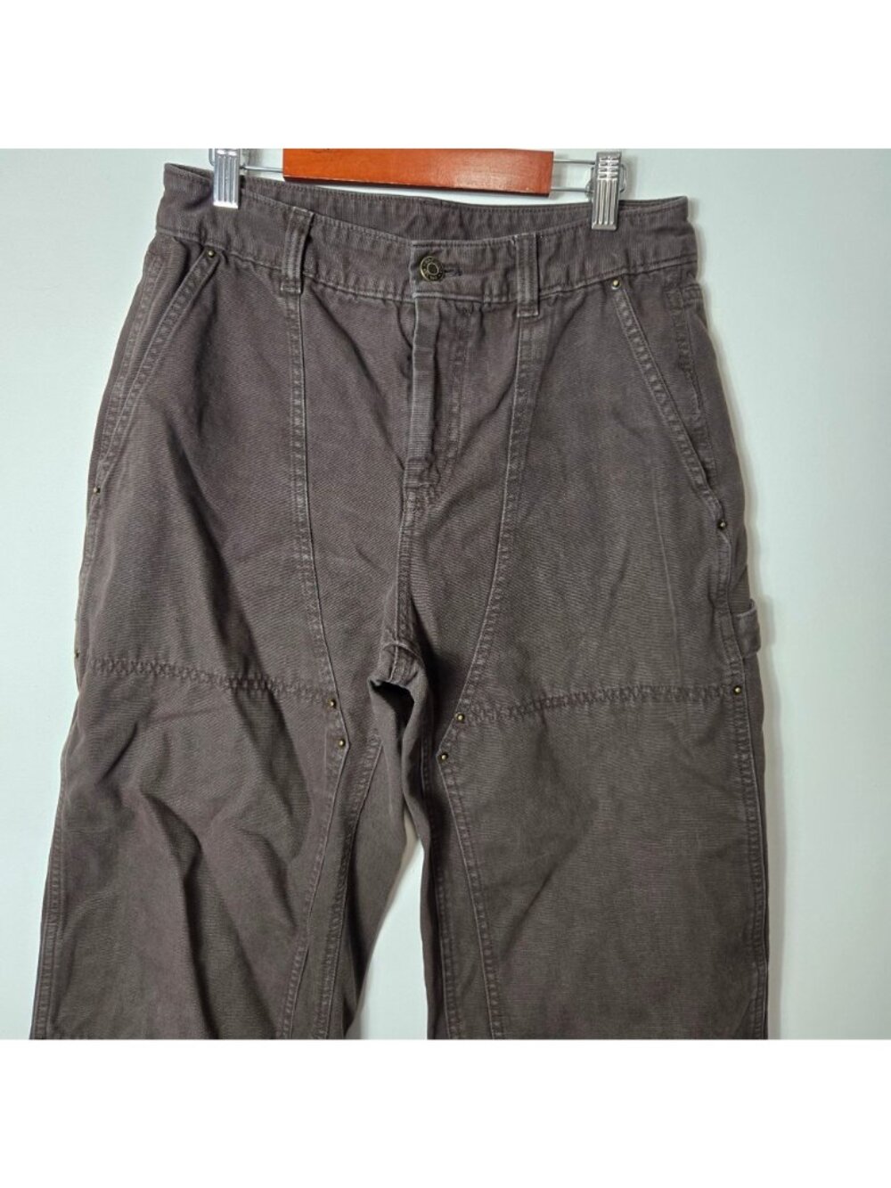 GAP Size 4 Petite High Rise Double-Knee Carpenter Pants Wide Leg Fit Brown - Picture 5 of 16